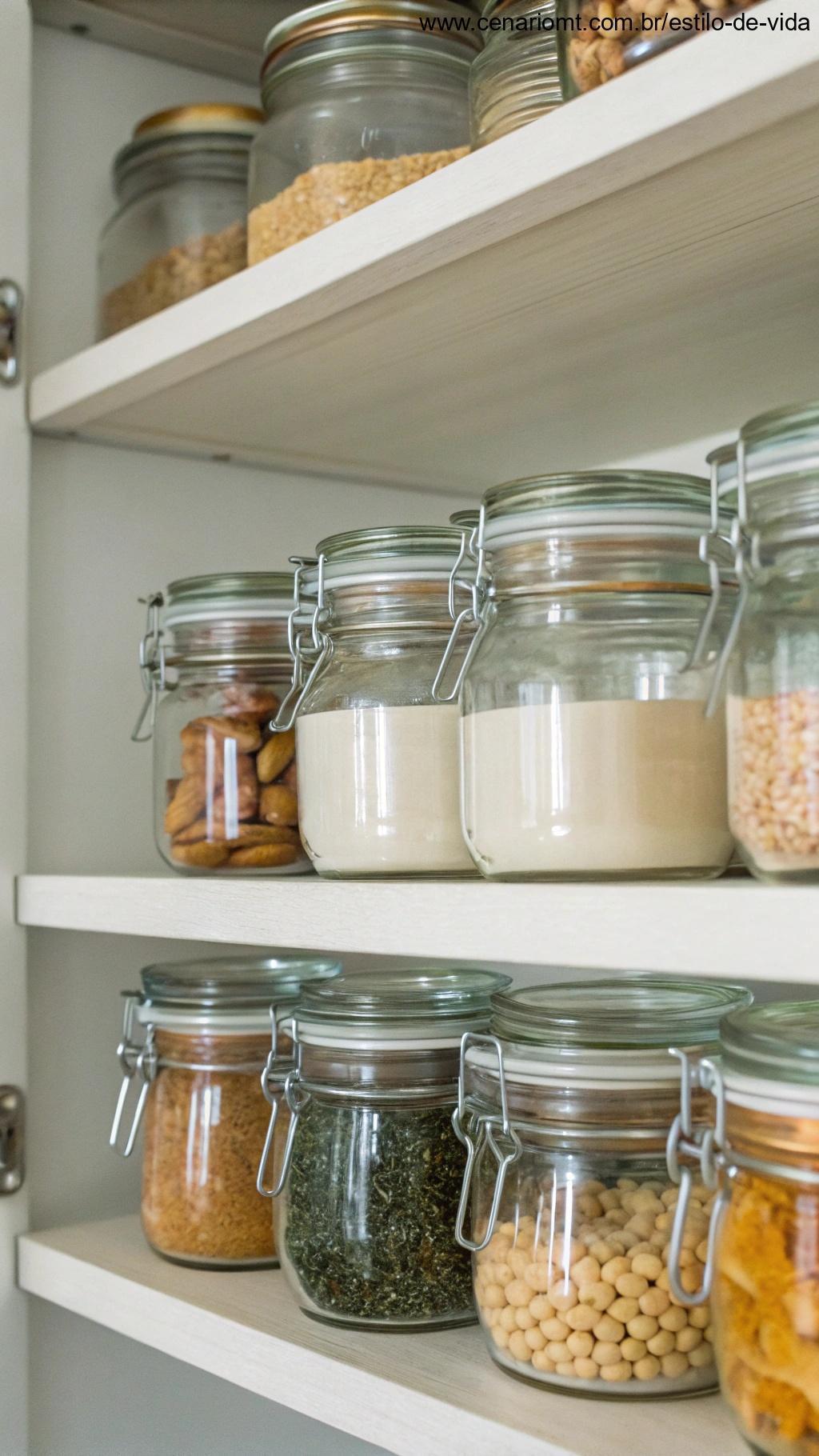Potes de vidro usados para armazenamento de alimentos.