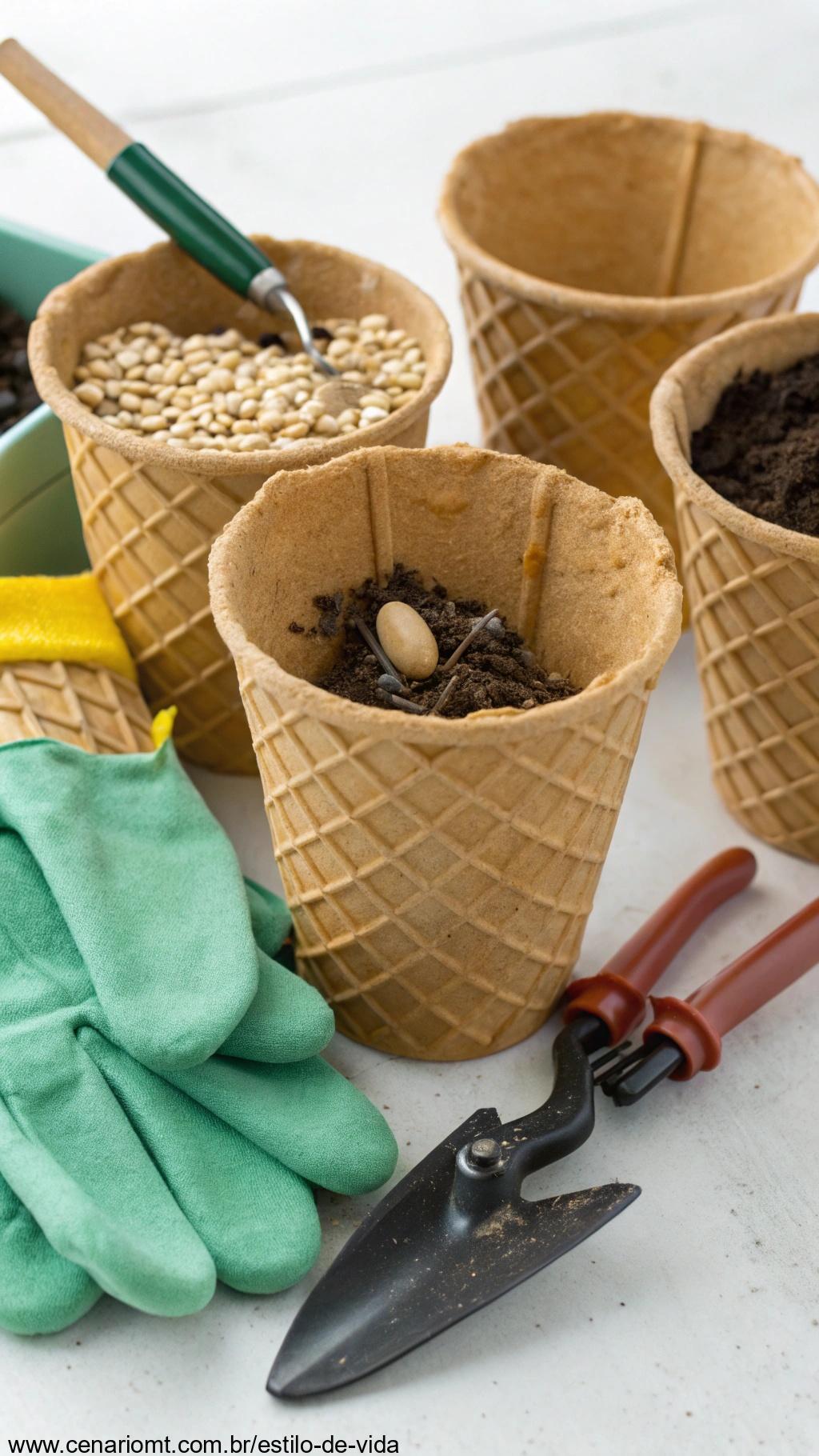 Recipiente para ferramentas de jardinagem com potes de sorvete