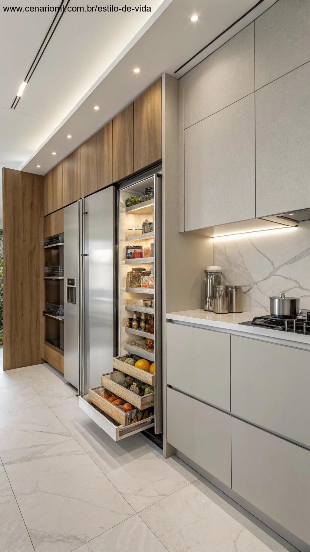 Soluções de armazenamento ocultas em cozinha moderna