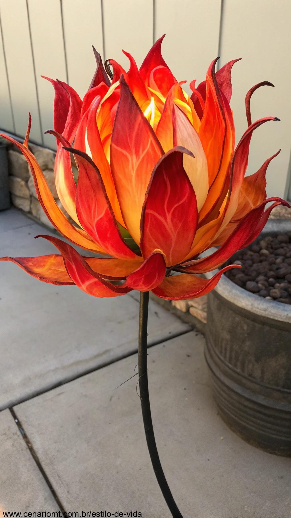 Flor de Fogo com pétalas vermelhas e laranjas vibrantes