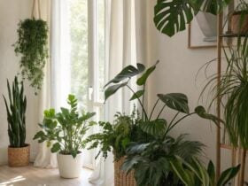 Doze plantas purificadoras de ar dispostas em um ambiente interno
