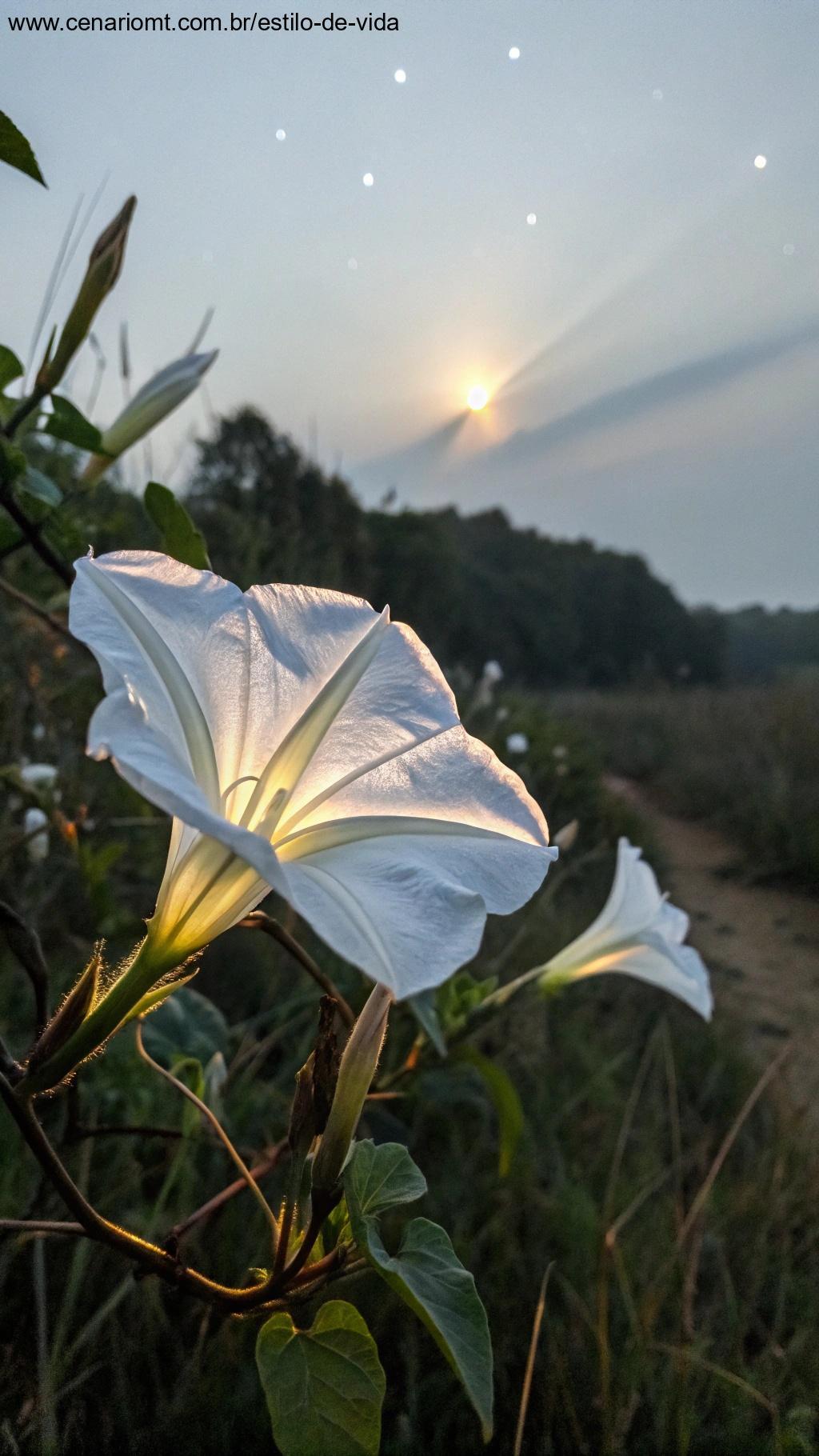 Flor da Lua brilhando suavemente no crepúsculo