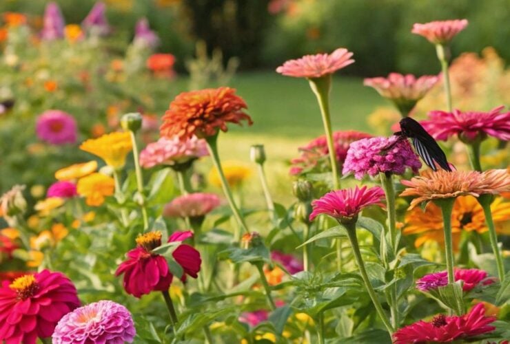 Jardim colorido com flores que atraem beija-flores e borboletas