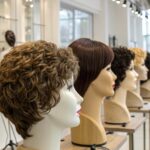 Coleção de cortes curtos modernos e estilosos em cabeças de manequim