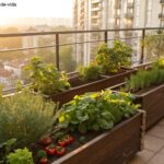 Horta em varanda com plantas diversas em vasos pequenos