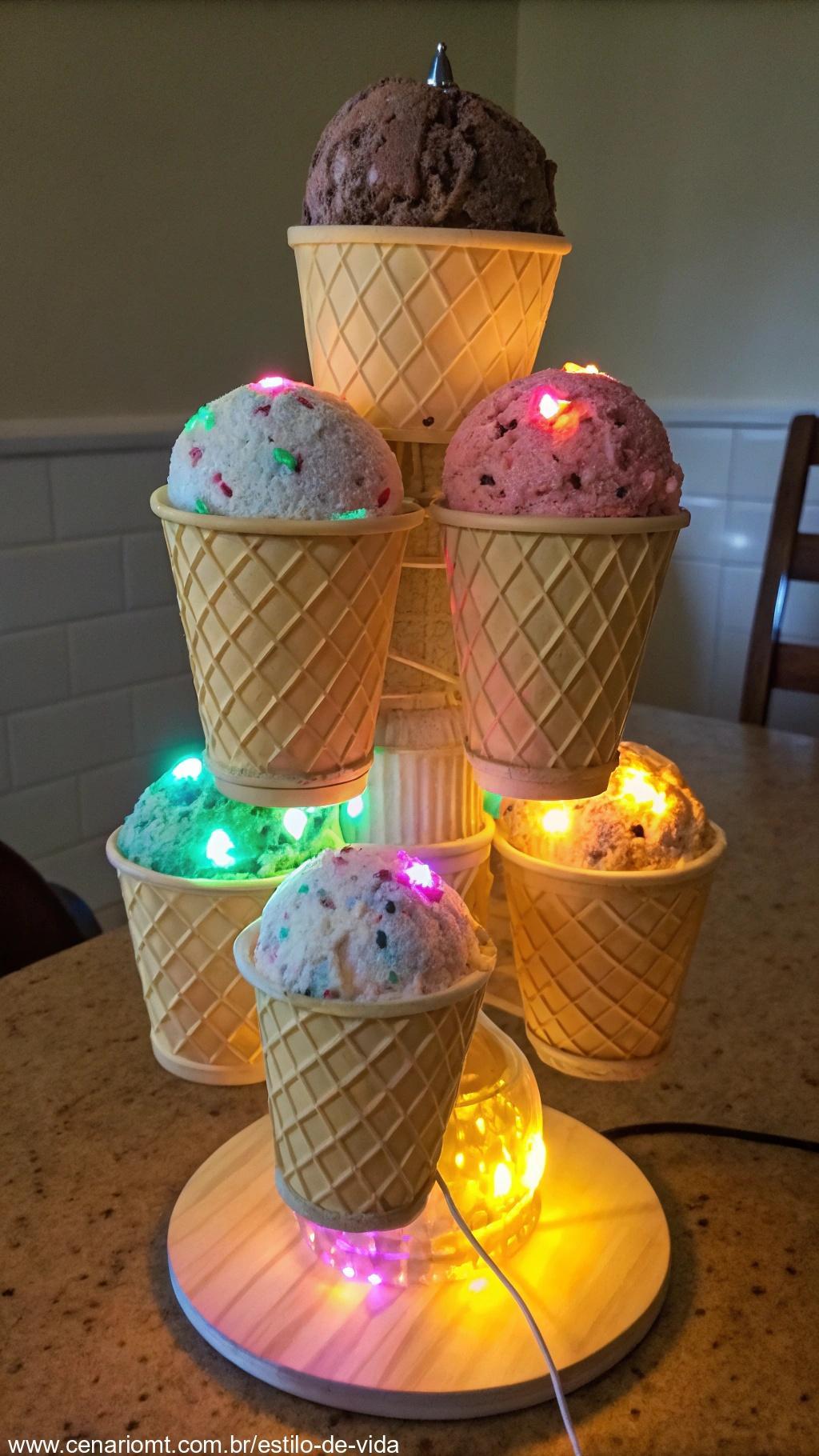 Luminária criativa com potes de sorvete