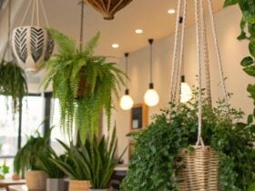 15 maneiras de decorar sua casa com plantas suspensas, mostrando diversos espaços estilosos com plantas suspensas do teto em arranjos criativos.