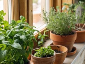 16 ervas frescas cultivadas em vasos na cozinha
