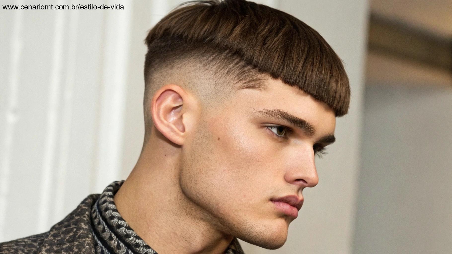 Homem com corte Caesar com textura no topo