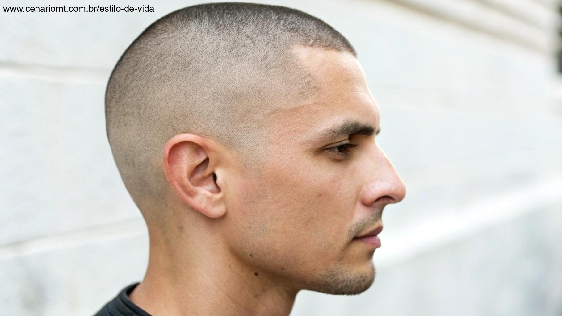 Homem com corte buzz cut e fade nas laterais