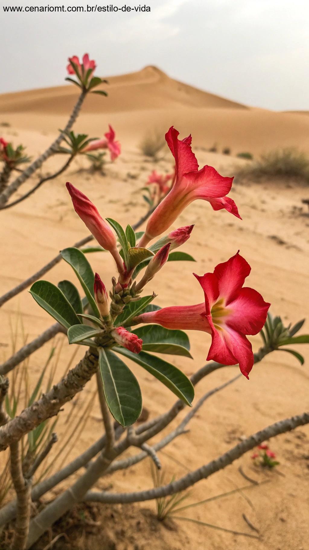Rosa do Deserto com pétalas vermelhas vibrantes