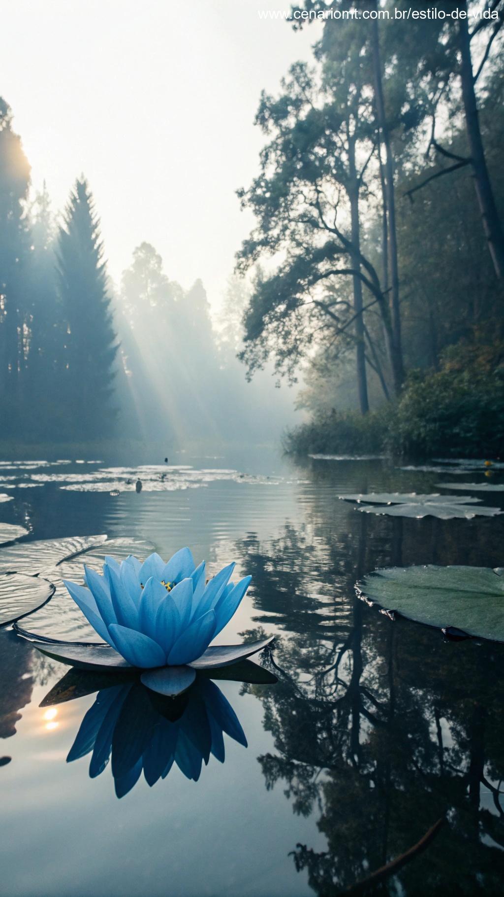 Flor de Lótus Azul flutuando em água tranquila