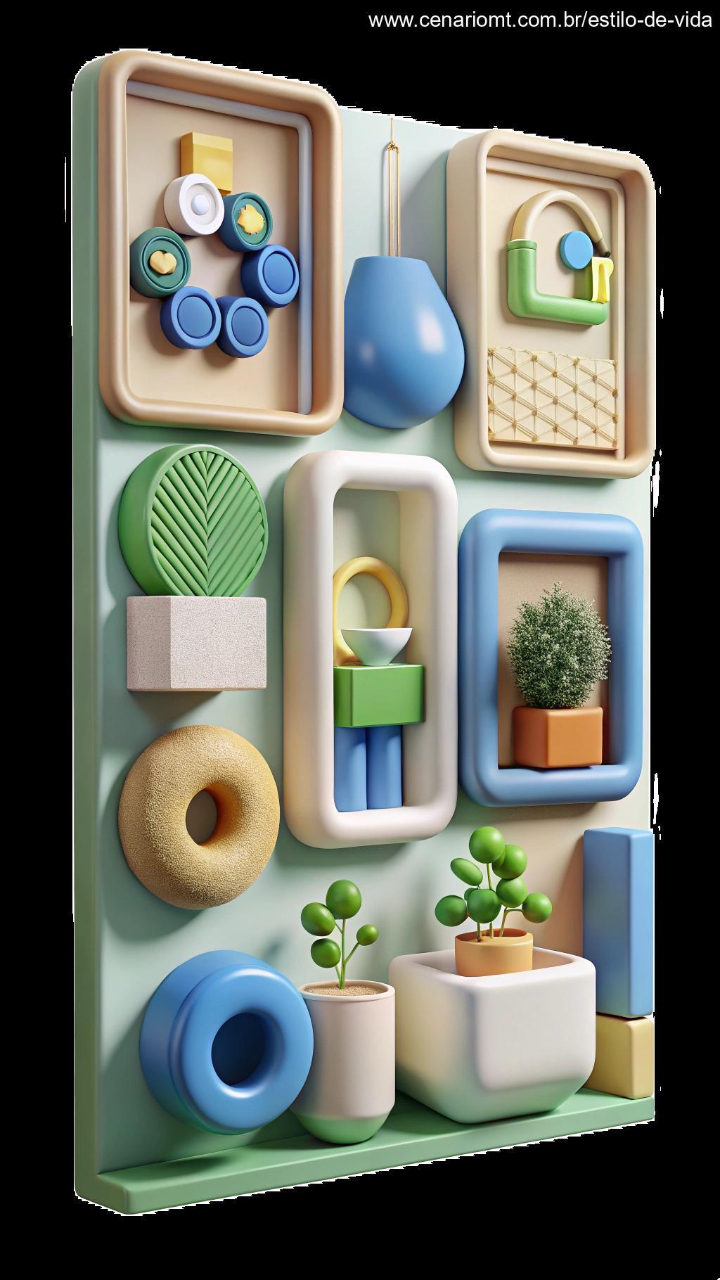 Quadros e molduras criativas feitas com plástico reciclado, com designs artísticos e sustentáveis.