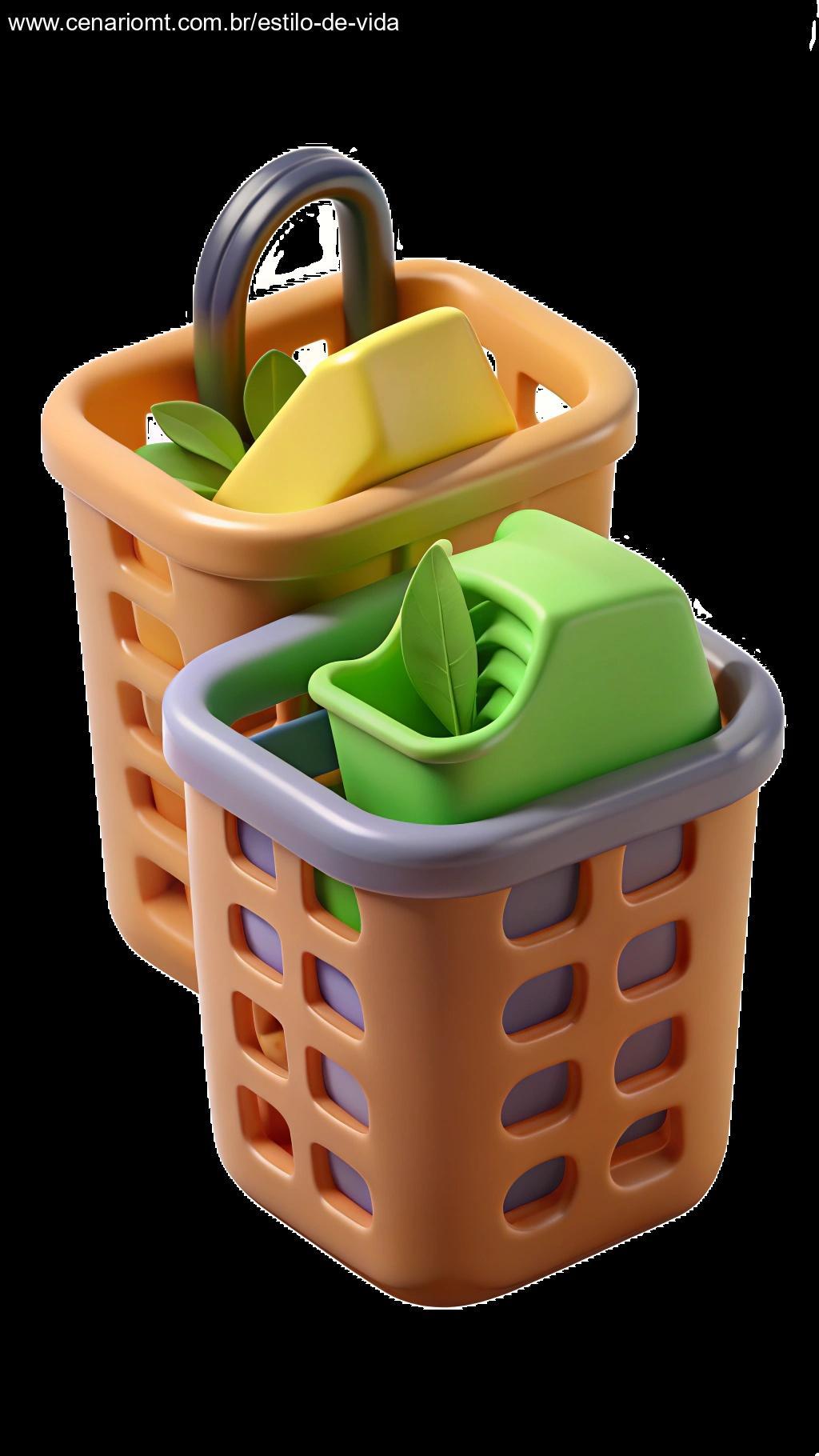 Cestas feitas com plástico reciclado, ideais para organizar a casa de forma ecológica e estilosa.