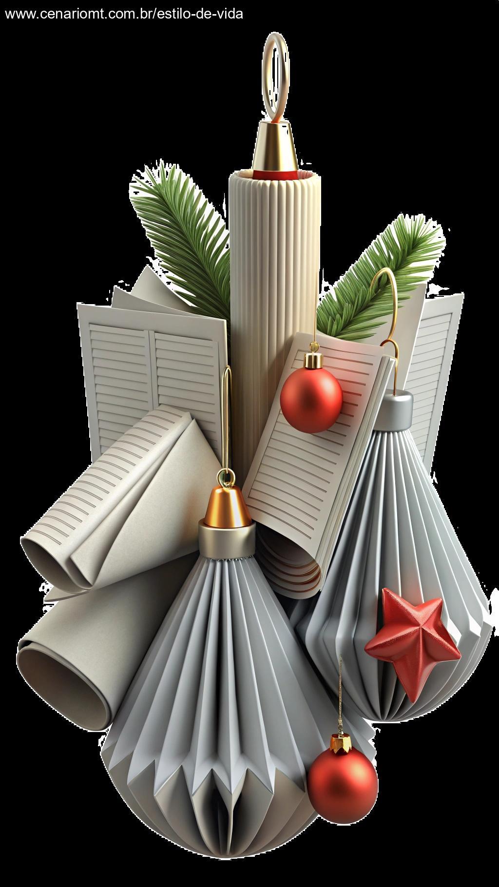 Decorações de Natal feitas com jornais