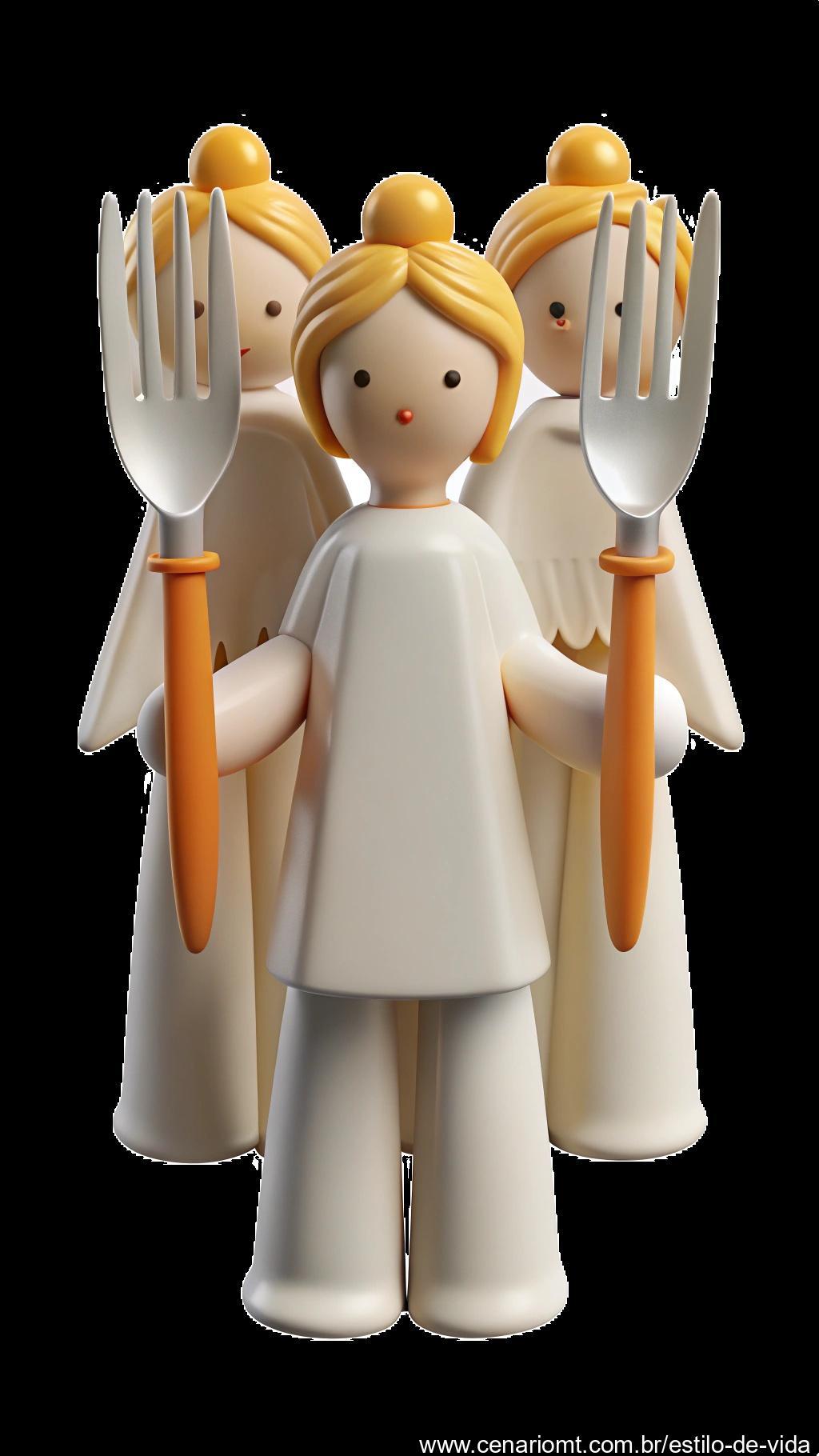 Anjos de Natal feitos com garfos plásticos
