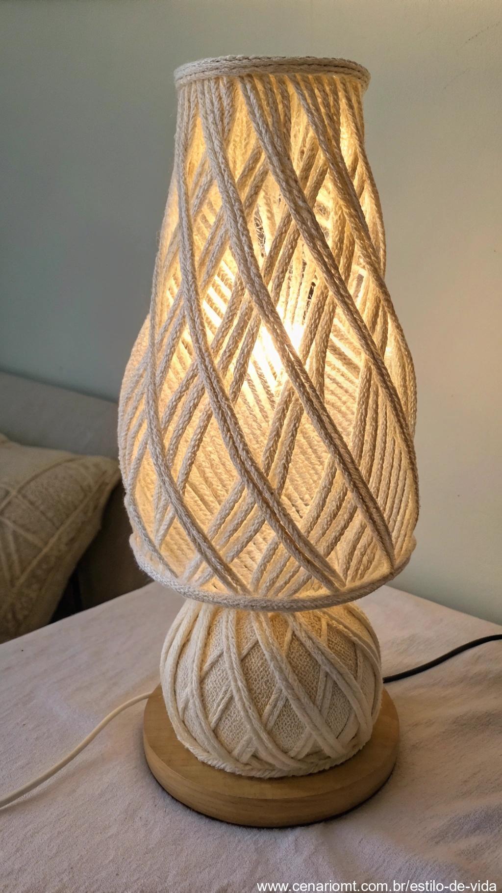 Luminária com fios de tecido
