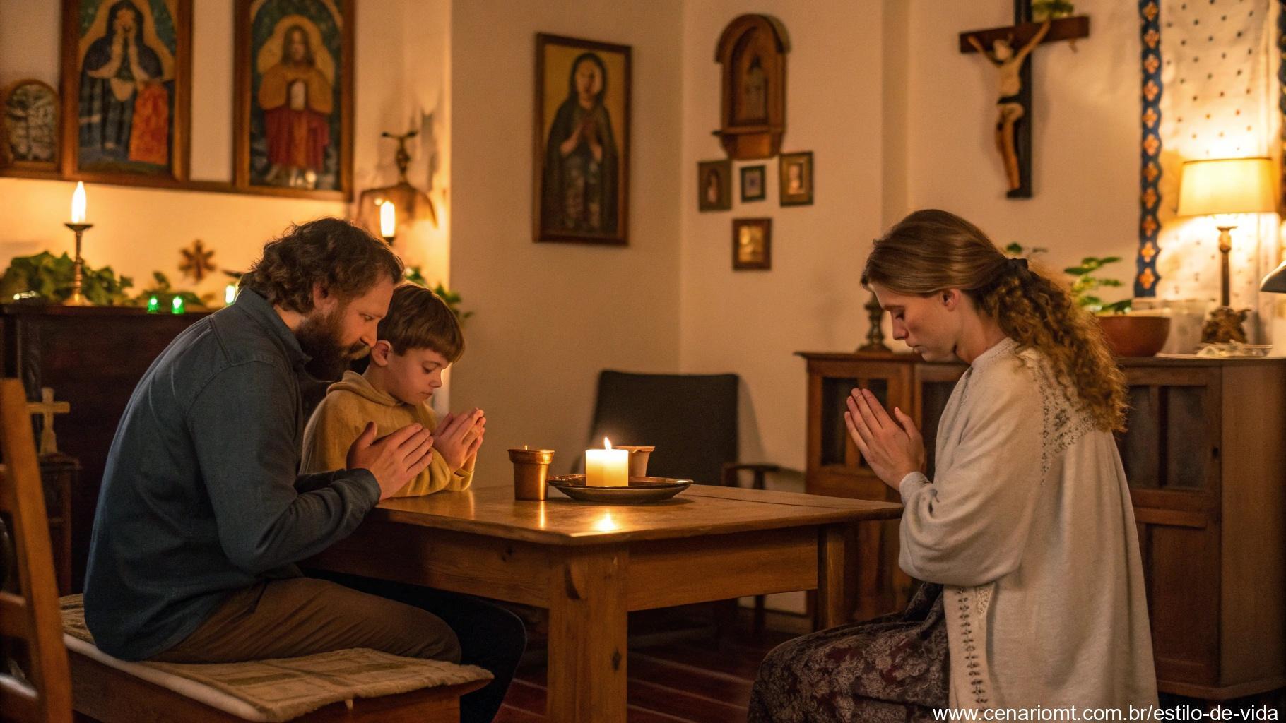 Família em oração demonstrando a espiritualidade no cotidiano