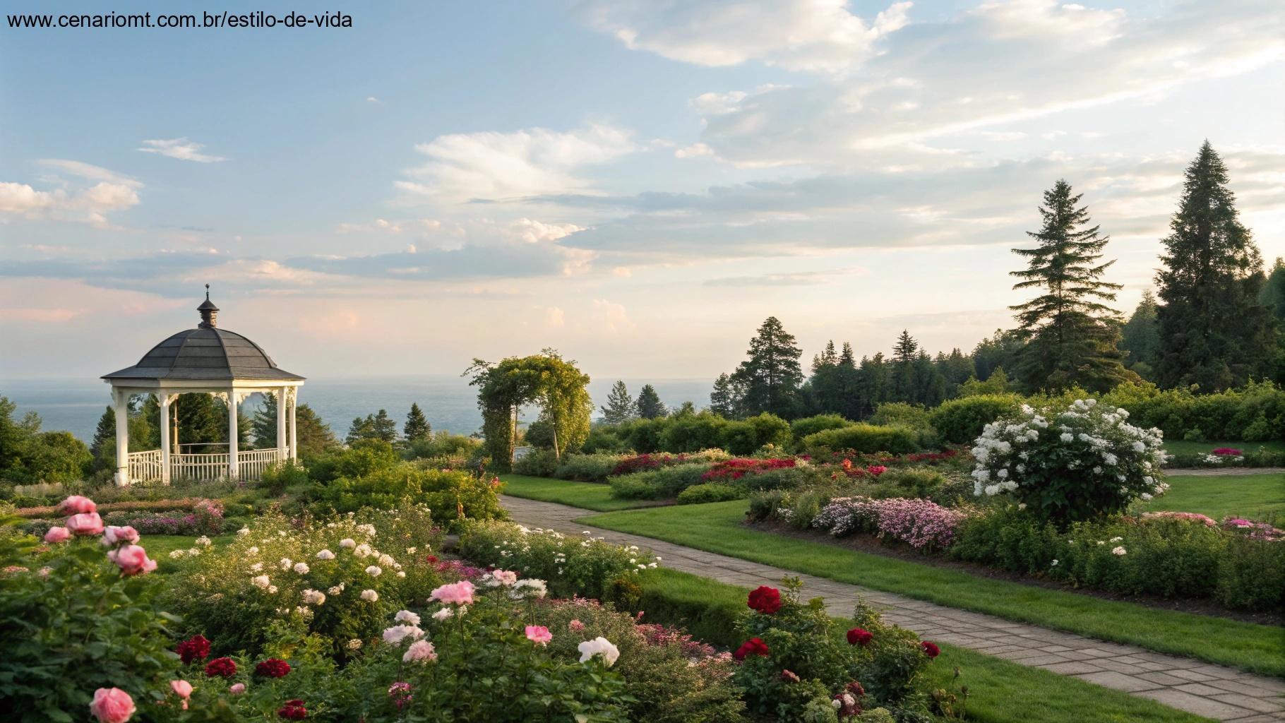 Cena serena e tranquila de jardim com luz suave, simbolizando a importância da oração diária e a conexão com Deus.