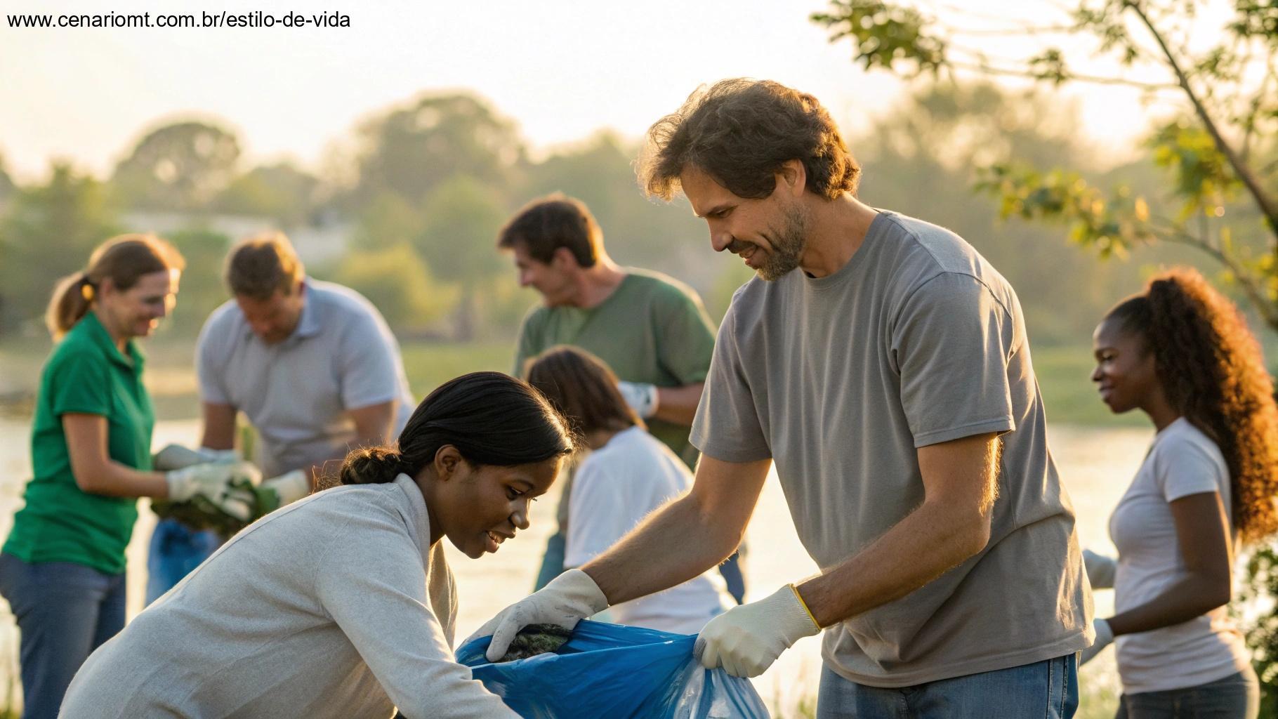 Grupo de leigos engajados em serviço comunitário, ajudando os outros em necessidade, destacando o papel ativo da laicidade na missão da Igreja.