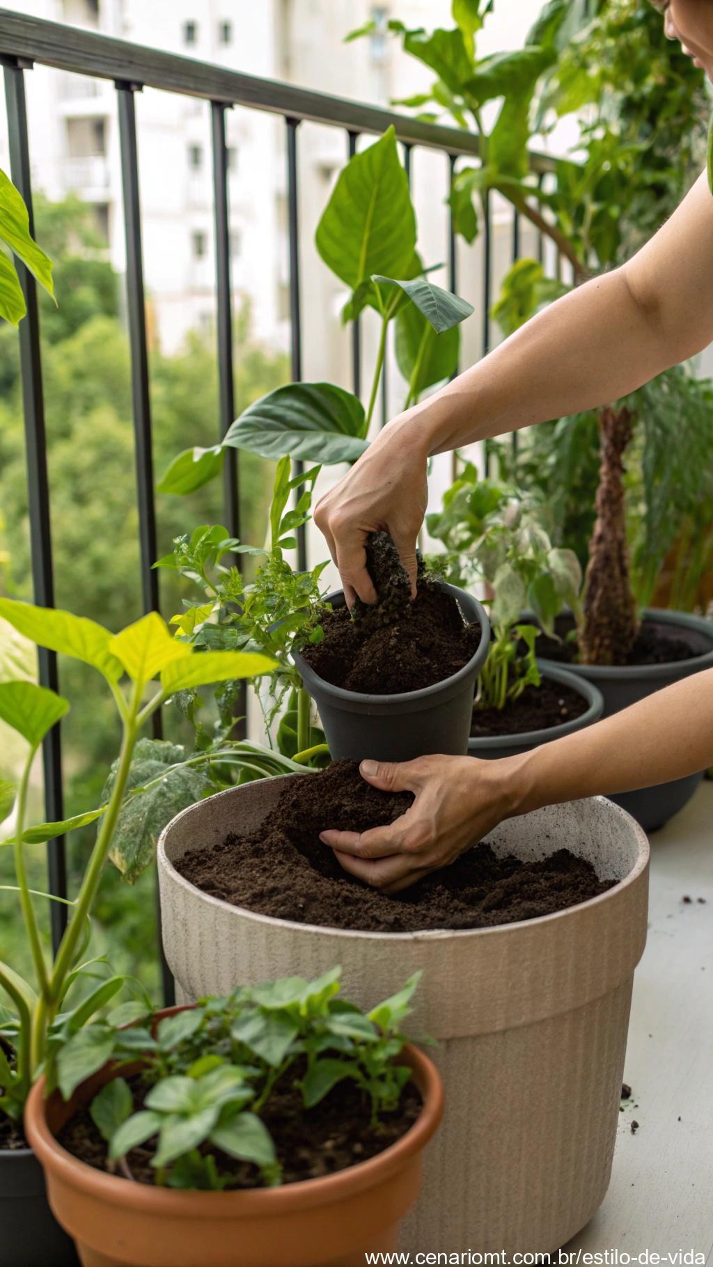 adubo natural sendo colocado em plantas