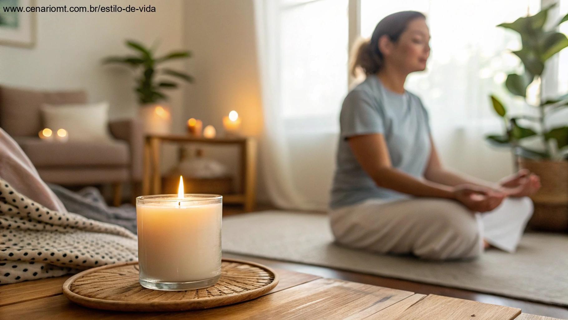 Pessoa meditando em um ambiente acolhedor e tranquilo