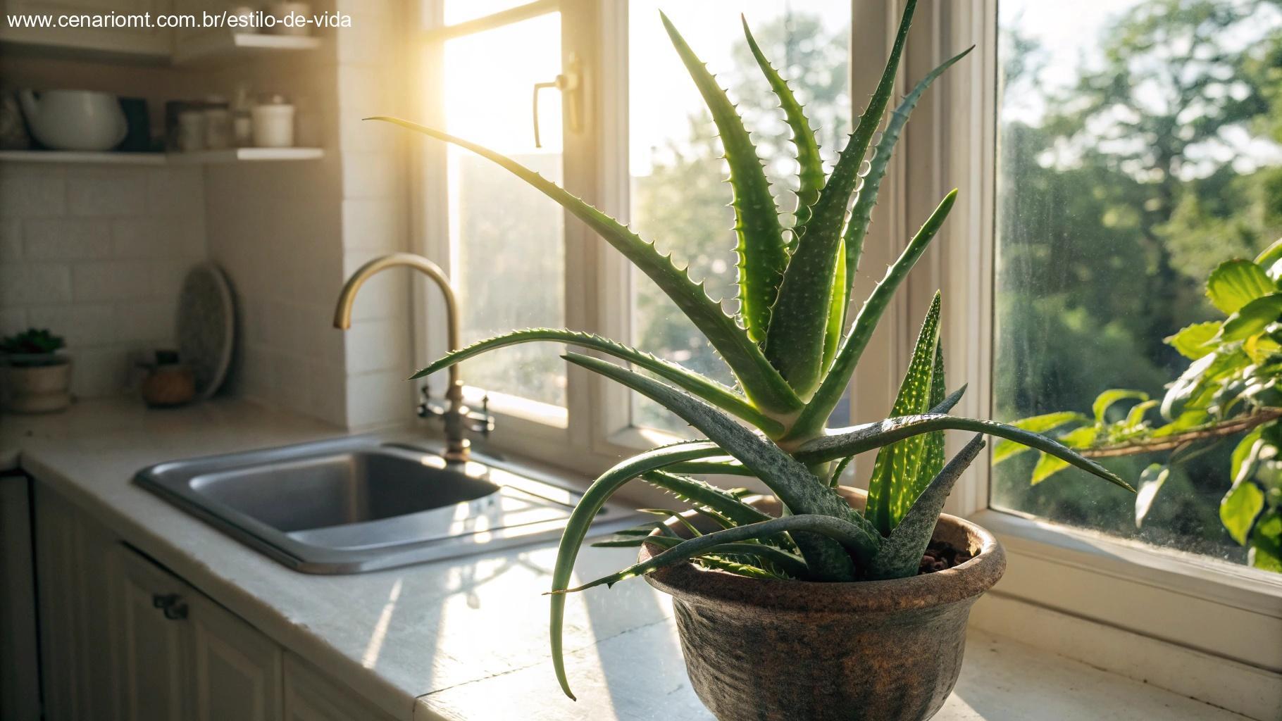Aloe Vera em vaso iluminado pelo sol