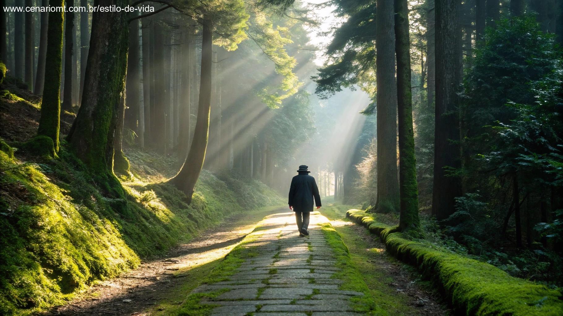 Pessoa caminhando por trilha na floresta simbolizando aplicação dos salmos