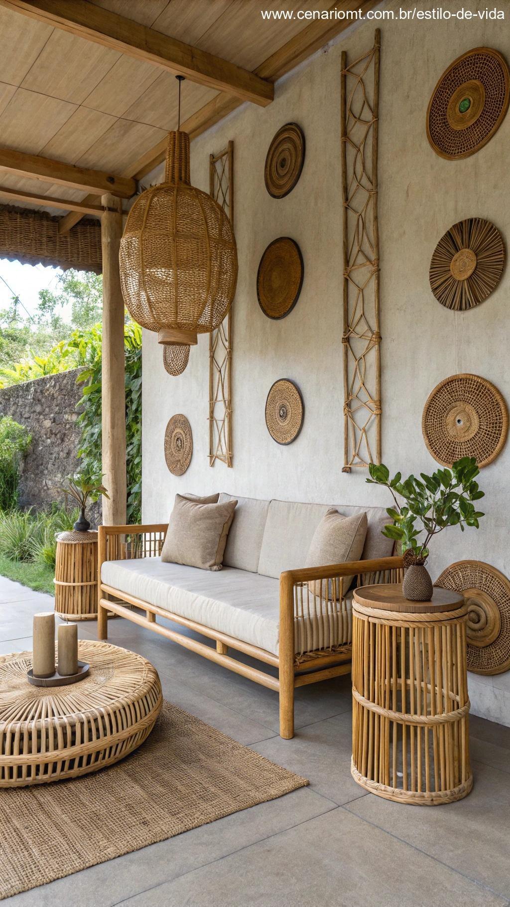 Ambiente com bambu como material principal na decoração