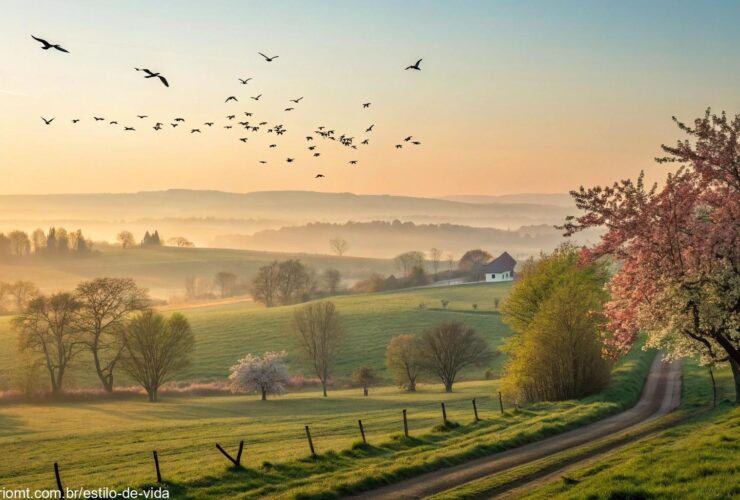 Amanhecer no campo simbolizando o Dia de Tiradentes com clima de paz e esperança