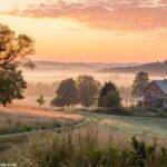 Paisagem tranquila ao amanhecer em um sábado, com luz suave e clima de fé
