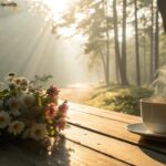 Cena de segunda-feira pela manhã com luz suave e café