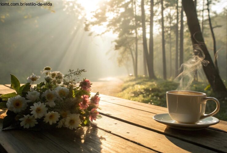 Cena de segunda-feira pela manhã com luz suave e café