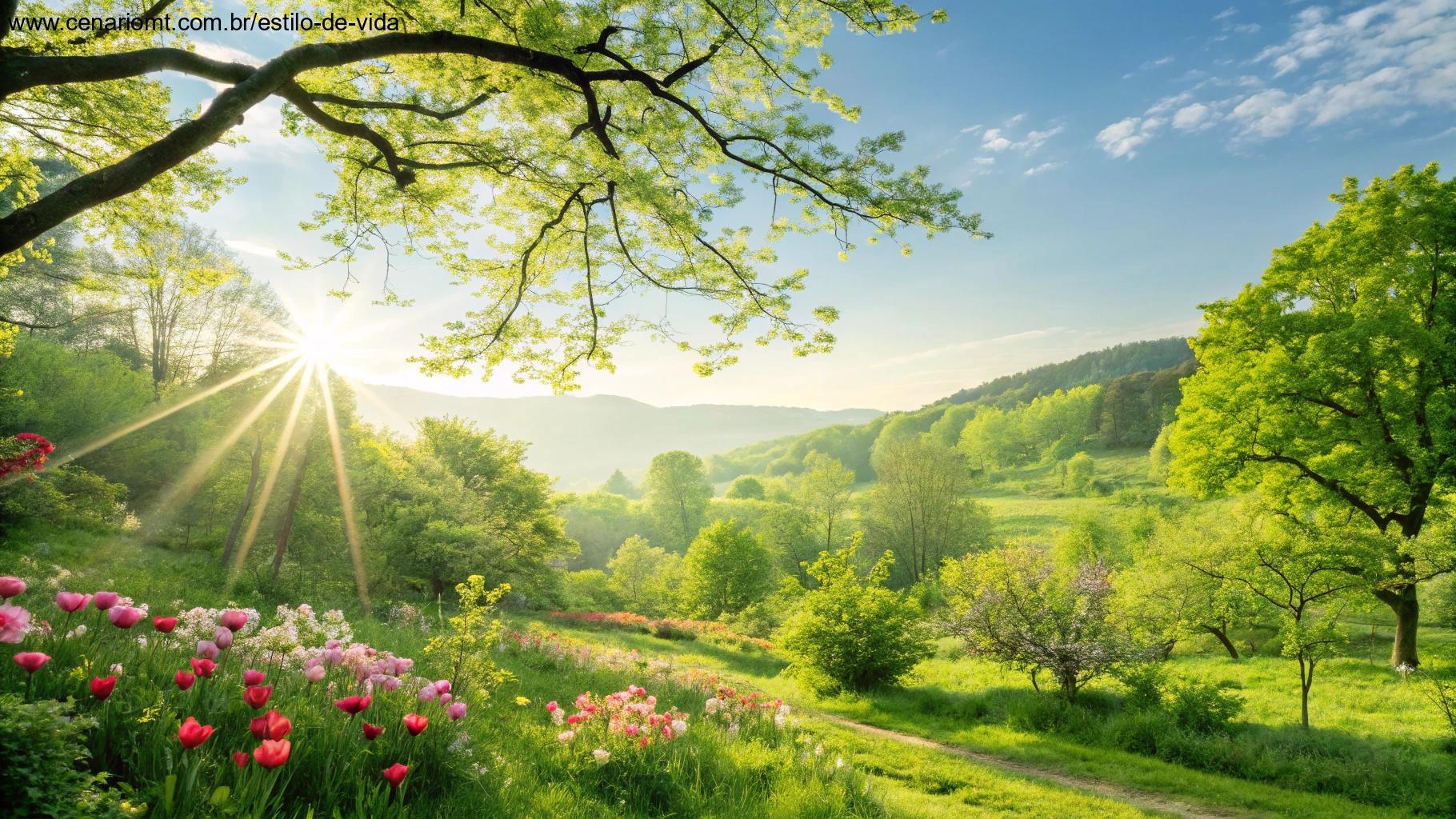 Cena vibrante e energética representando um bom começo de segunda-feira com raios de sol brilhantes e uma atmosfera otimista.