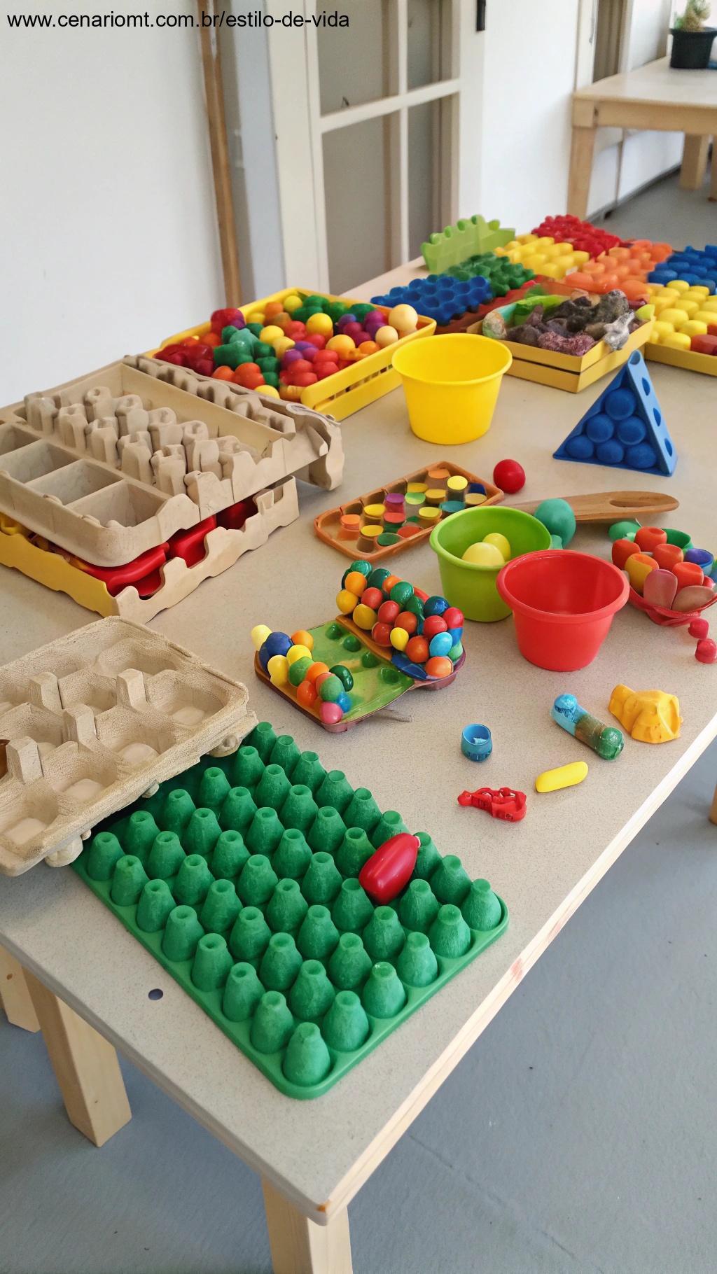Brinquedos criativos feitos com caixas de ovos e materiais reciclados