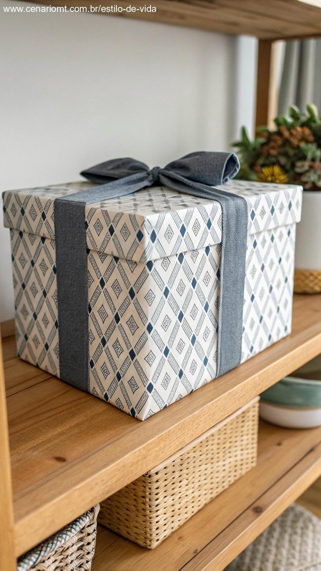 Caixa decorada com tecido de padrão moderno
