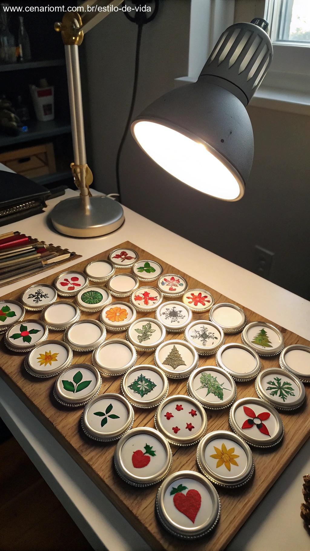 Calendário personalizado feito com tampas decoradas