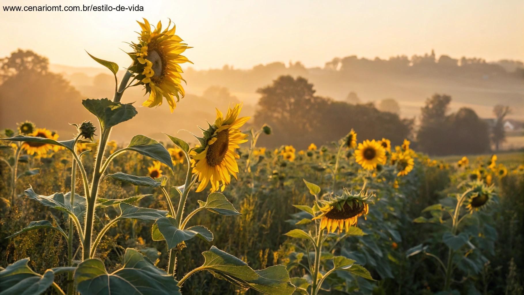 Campo de girassóis voltados para o sol da manhã