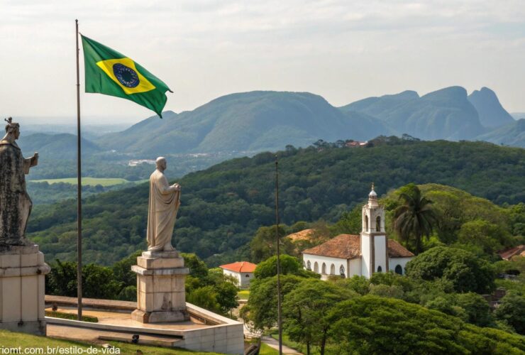 Comemoração do Dia de Tiradentes: 21 de abril de 2025, um dia de reflexão sobre a história do Brasil, com símbolos de liberdade e patriotismo, figuras históricas e paisagens do Brasil.
