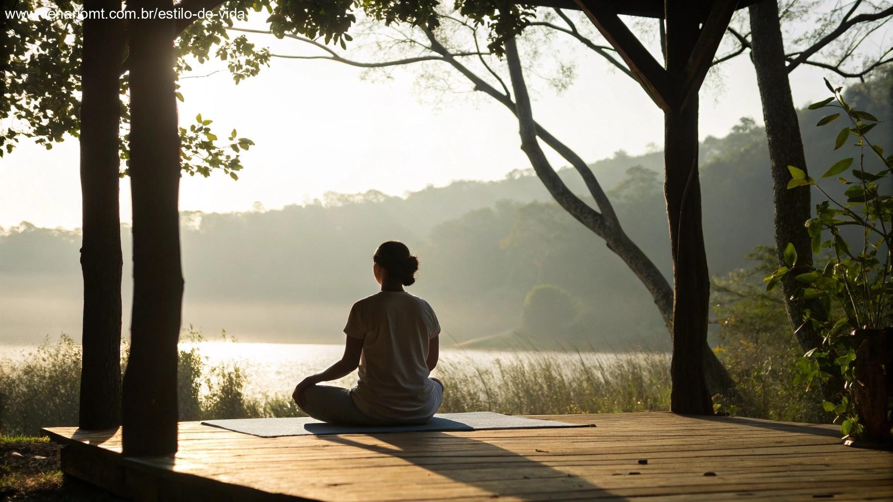 Pessoa meditando na natureza em um domingo tranquilo