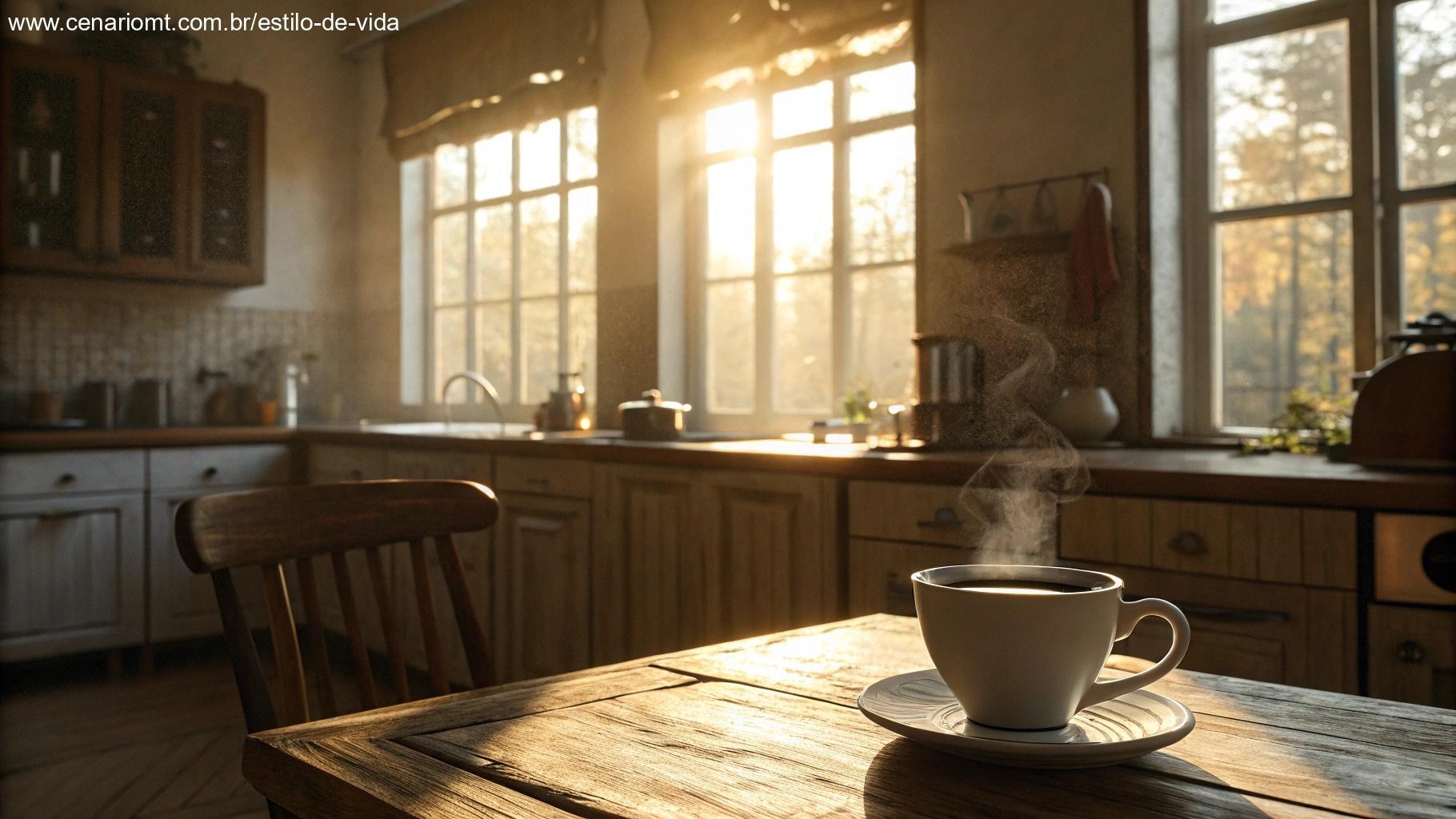 Cozinha iluminada com café da manhã acolhedor