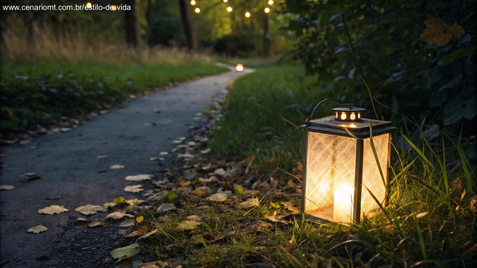 Luminária acesa em um caminho escuro, simbolizando a luz do Evangelho sendo compartilhada com os outros