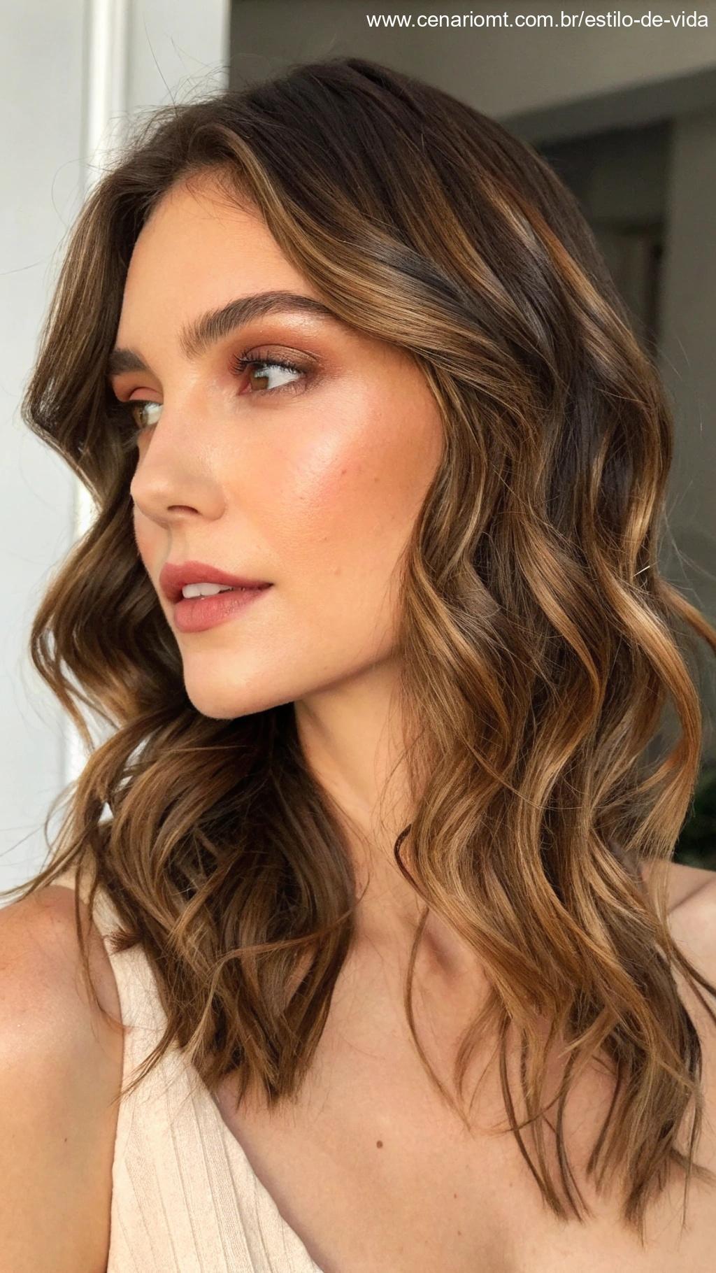 Corte médio com ondas suaves em visual feminino romântico