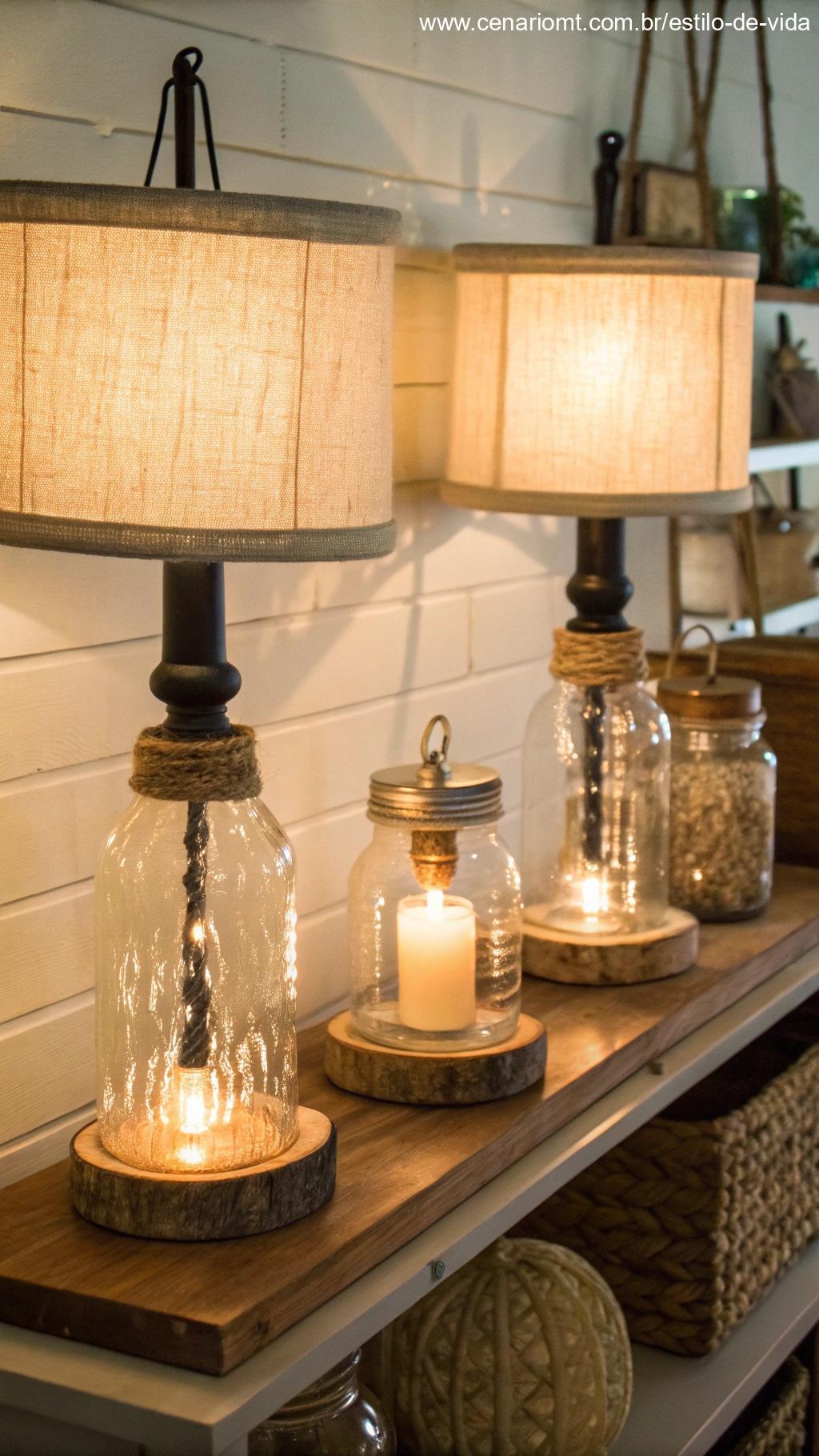 Conjunto de luminárias com frascos de diferentes tamanhos e estilos