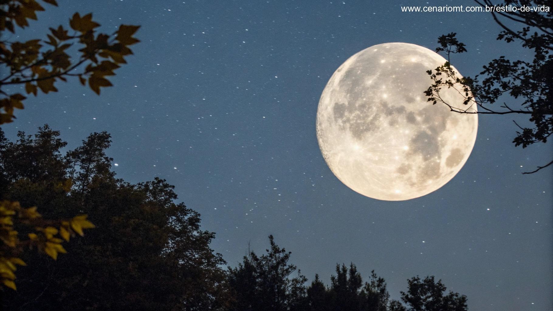 Imagem da Lua cheia em um céu claro à noite, simbolizando a observação contínua da Lua.