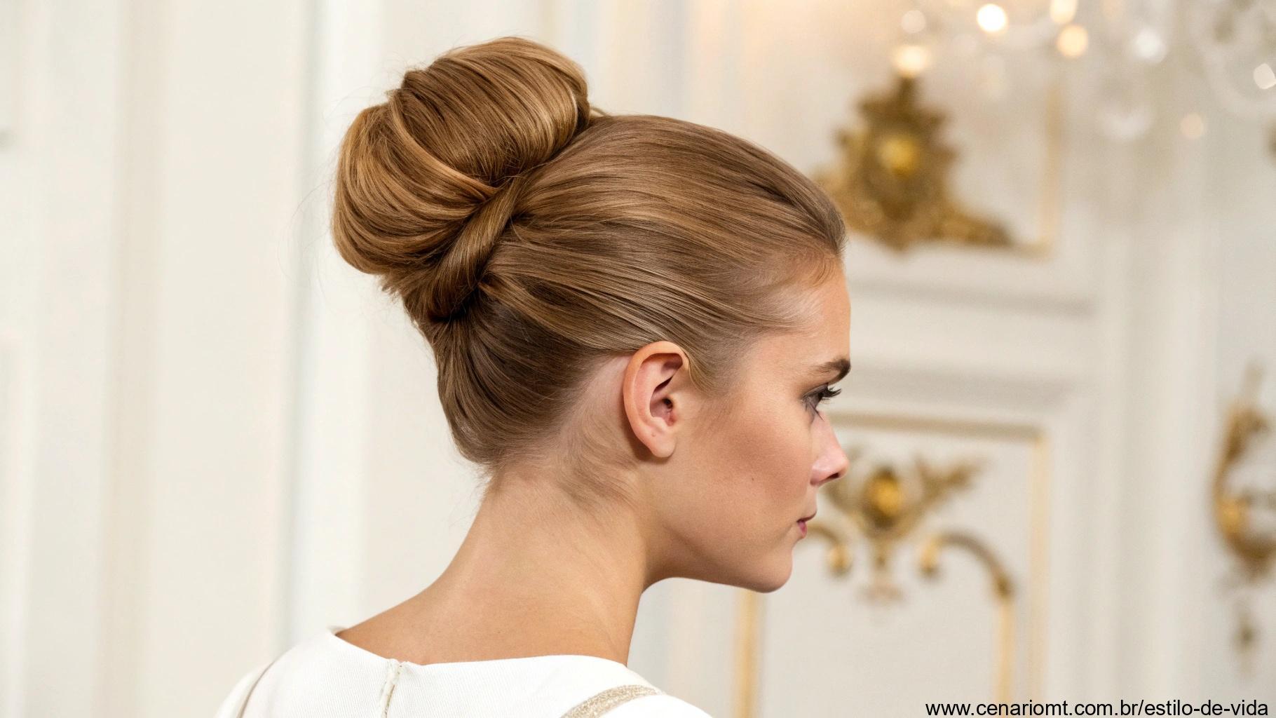 Coque estilizado com volume em cabelo curto