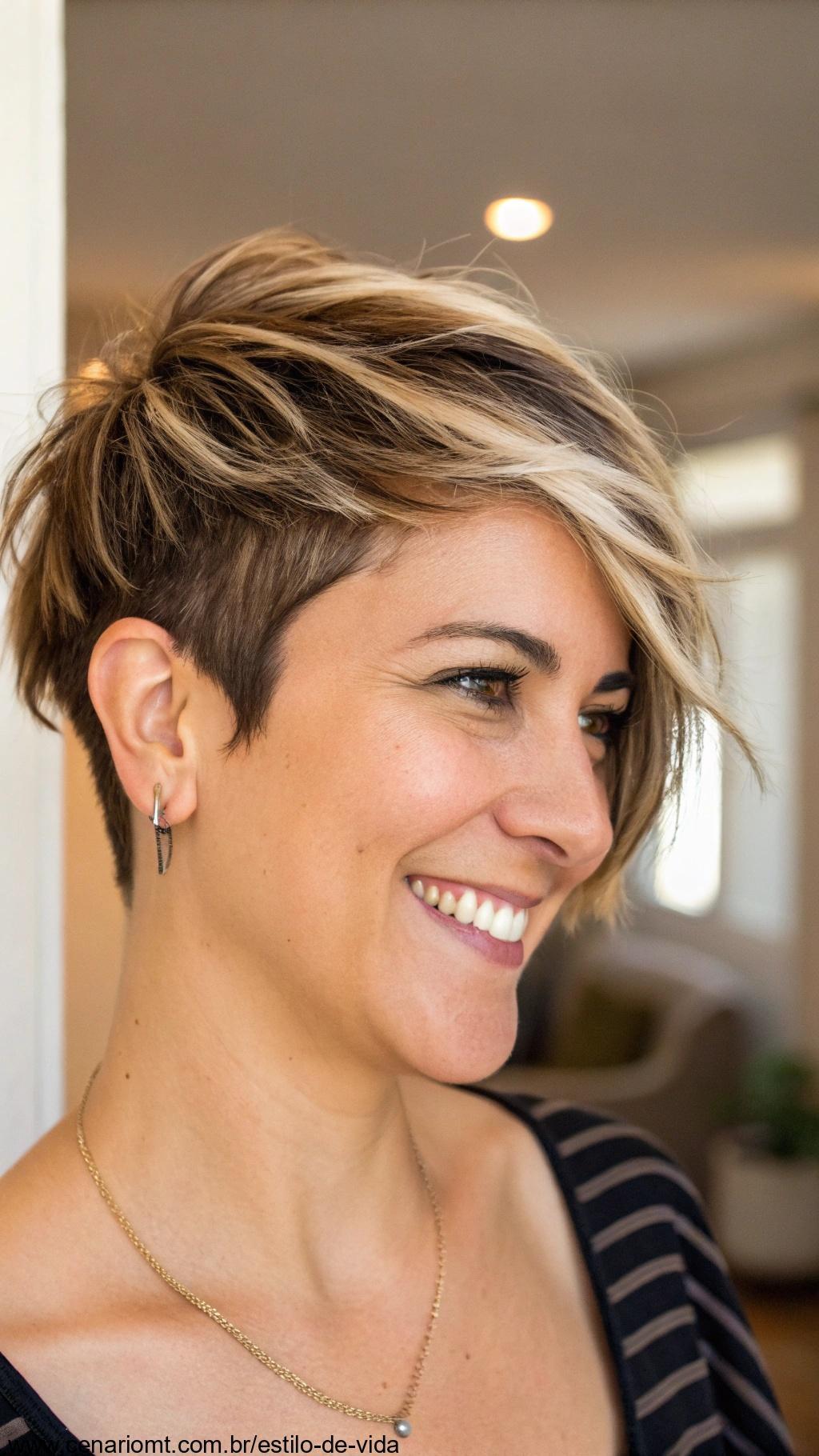 Corte desconectado com mechas iluminadas