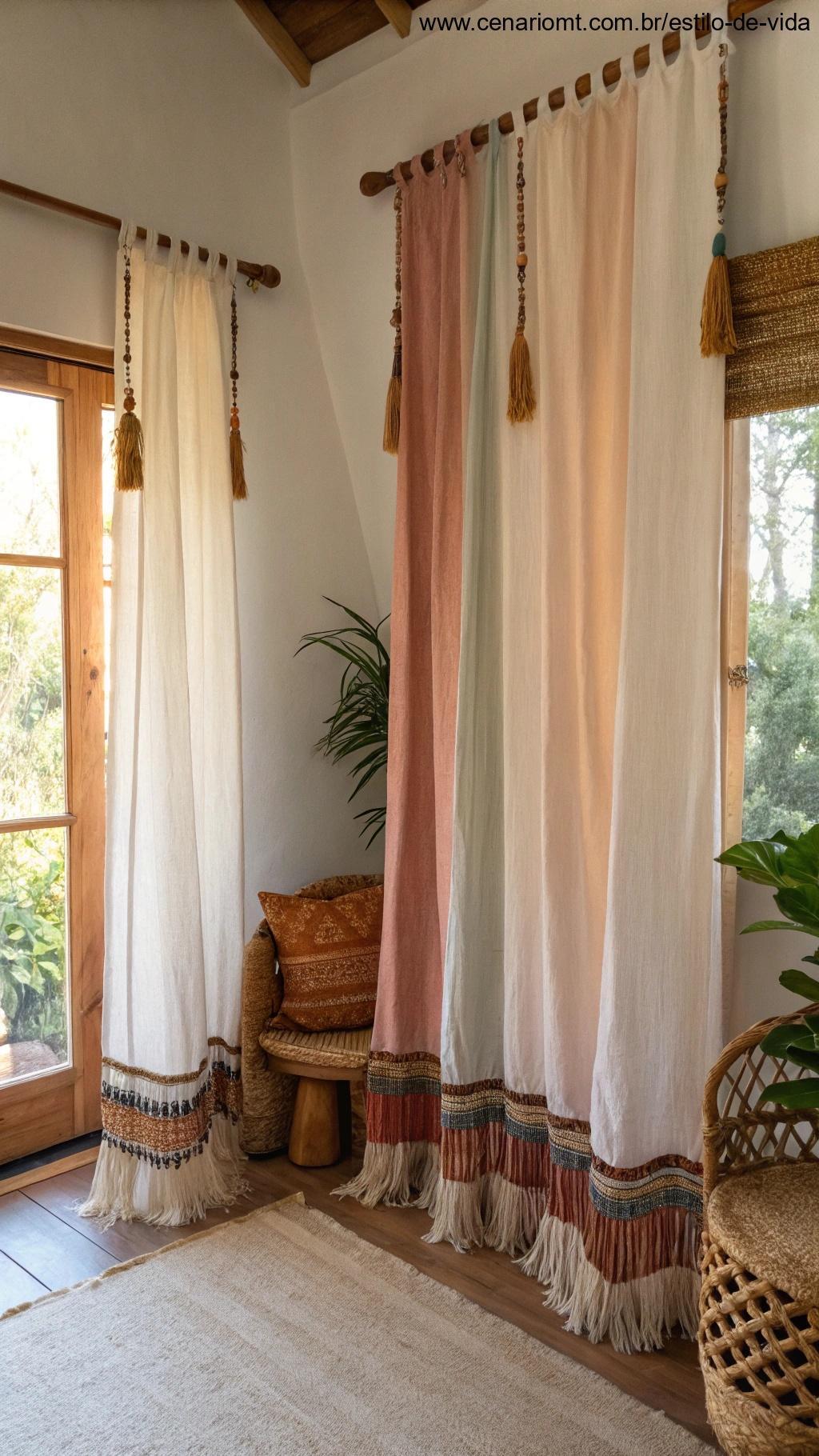 Cortinas com franjas feitas de camisetas