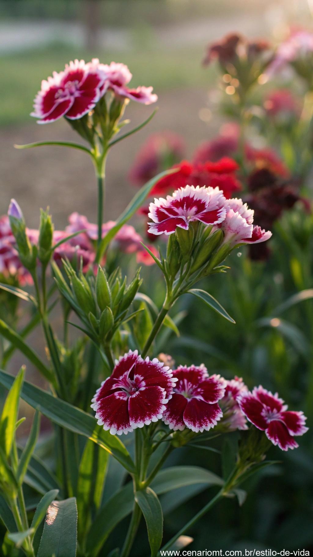 Cravo-do-poeta com flores vermelhas e rosadas
