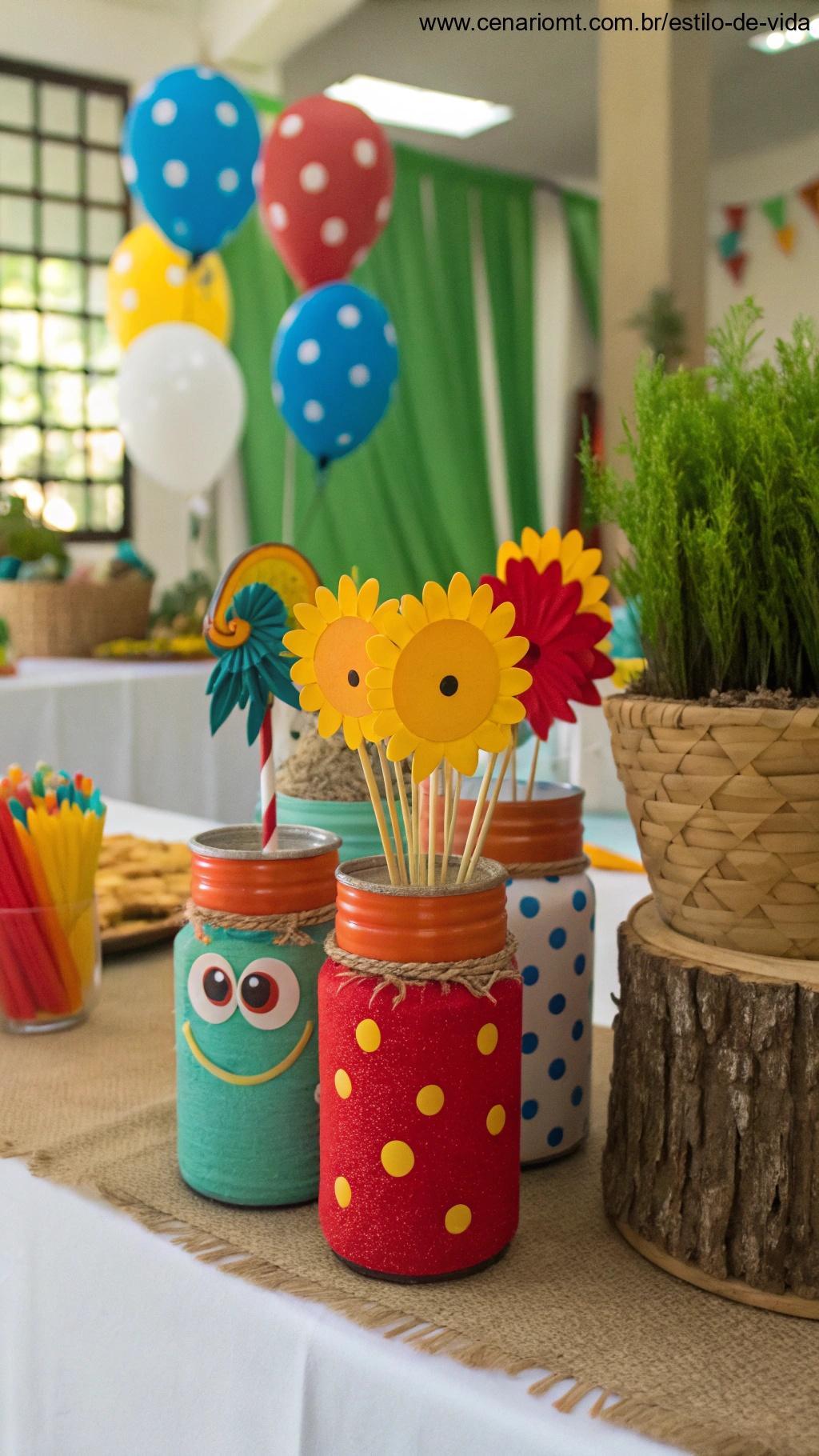 Decoração de festa temática com potes decorados